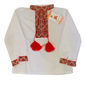 Kids-Ukrainian Vyshyvanka Embroidered Red and White - size 3T years , New